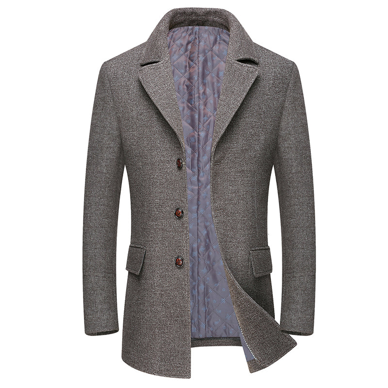 Winter Thick Men Wool Jacket Scarf Detachable